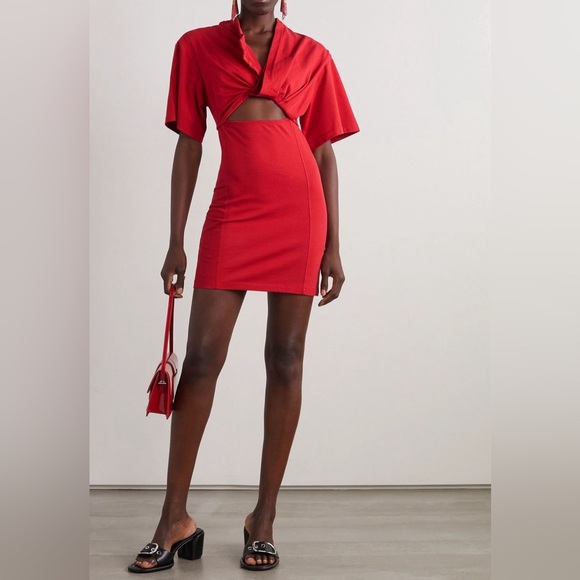 Jacquemus Bahia twist front cut out mini dress in red - Picture 2 of 6